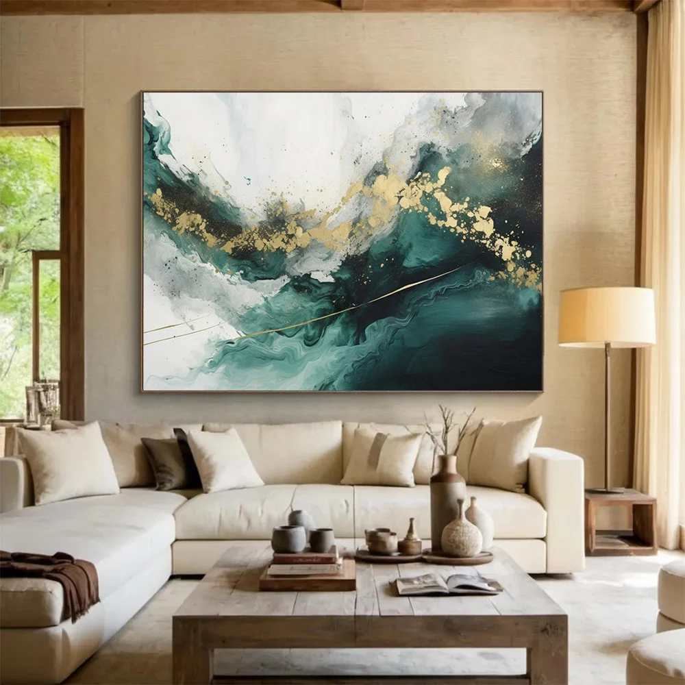 Living Hand-painted Original Leaf Gold Days Abstract Artwork MUFH9